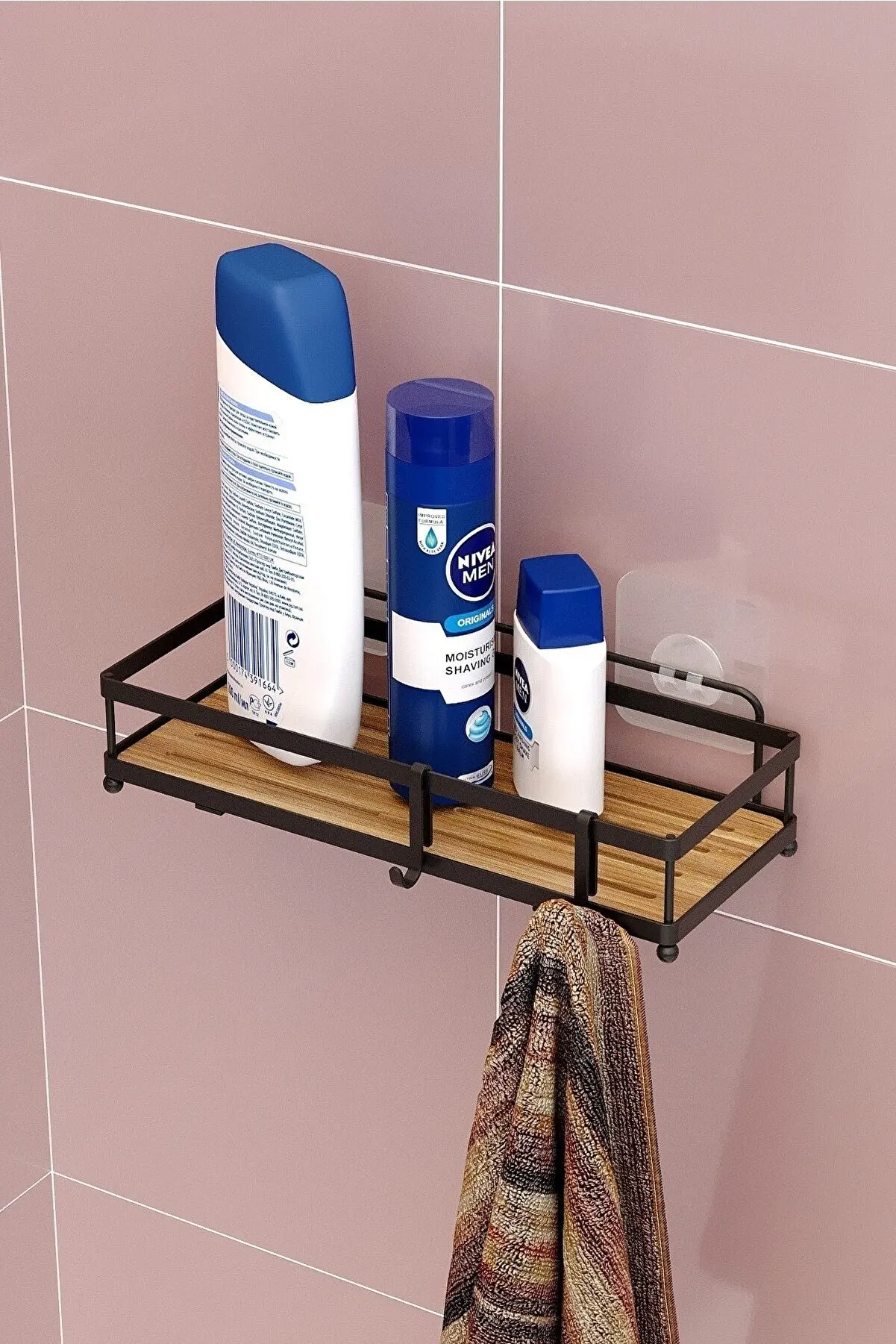 Bathroom Shelves No-drill Corner Shelf Shower Storage Rack Holder Toilet OrganizeAdhesive Hook Bathroom&Kitchen Shelf Matt Black