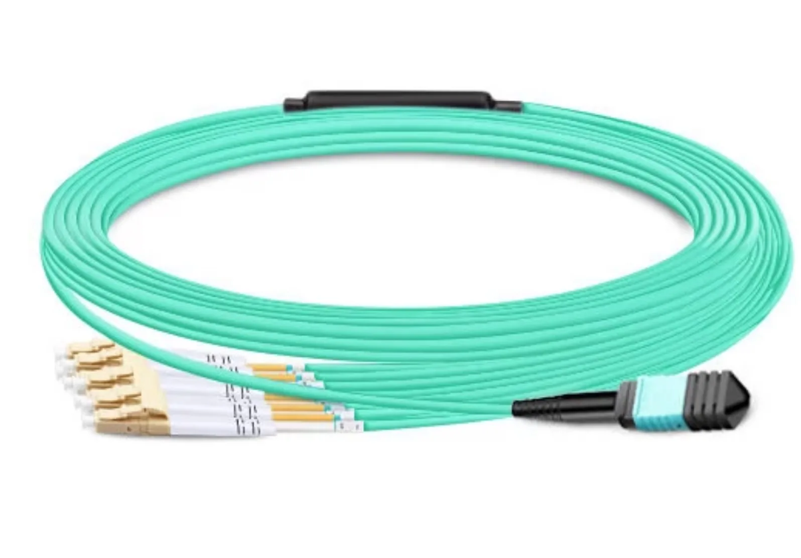 

Кабель-разветвитель на 8 волокон, MPO UPC Female на 4 LC UPC Duplex, OM3 50/125, многомодовый, тип B, LSZH, Aqua