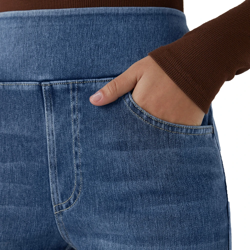 Shascullfites High-Waist Bootcut Jeans mit Bauchkontrolle, mehreren Taschen, blau gewaschen, aus dehnbarem Strick, Freizeitjeans – Detail 6