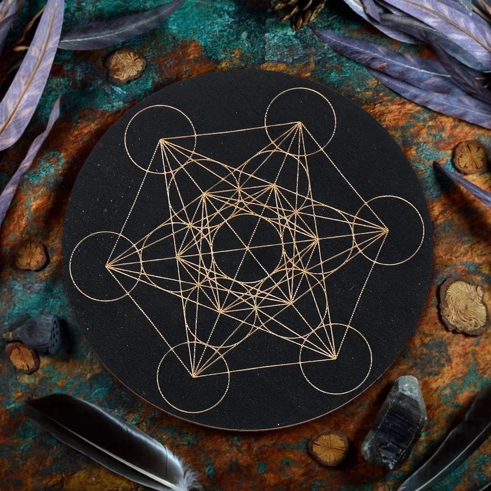 Metatron's Cube Pendule Board, Fond noir, Rond, Bois, Magique, Méditation, Plaque de décision, Sorcellerie, Wiccan Supplies Tool