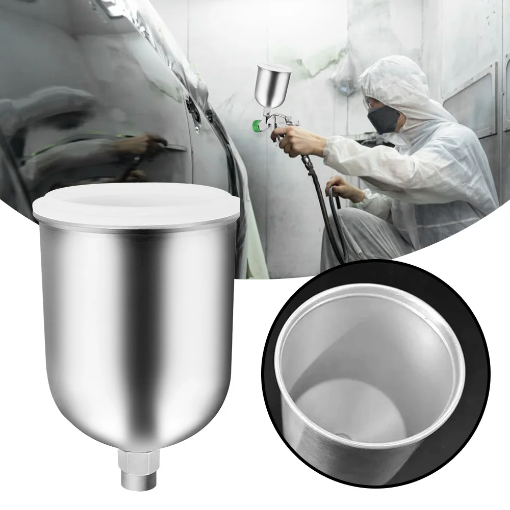 600ml Aluminum HVLP LVLP Spray Gun Paint Cup M16x1.5 Thread Plastic Lid PTFE Tape Gravity Feed Automotive Primer Furniture DIY