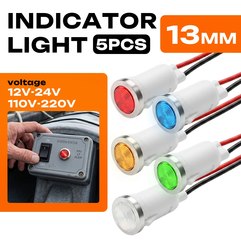 filn-5pcs-luzes-indicadoras-led-de-13mm-ip67-lampadas-de-advertencia-a-prova-d'Agua-para-trailers-carros-barcos-e-paineis-de-controle-industrial-12v-24v-110v-220v