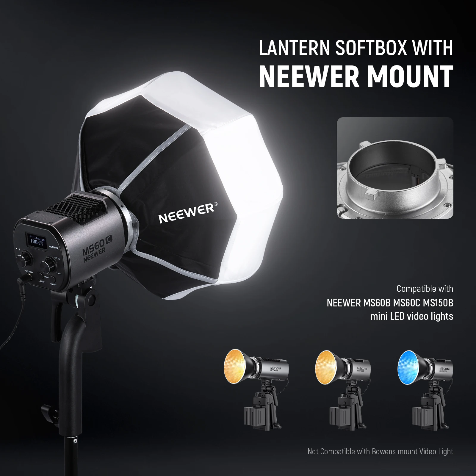 Imagem -05 - Neewer-led Video Studio Light Lanterna Softbox com Montagem Neewer para Ms60 Ms60b Ms60c Ms150b 12 Pol 30cm