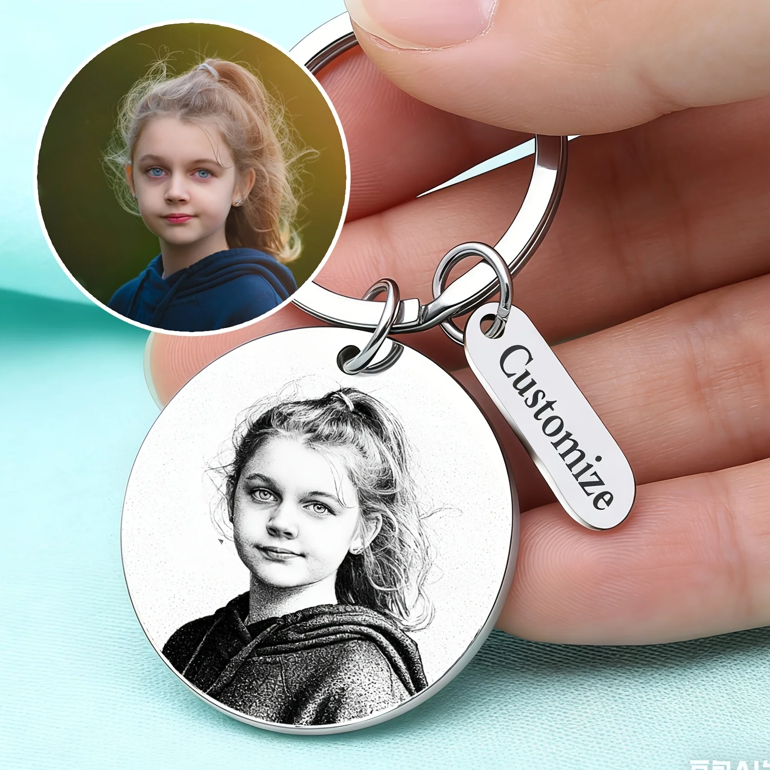 Customized photo keychain with sketch, stainless steel laser-engraved keyring, DIY personalized gift, suitable for pets, couples, family, birthdays, and anniversaries view 5