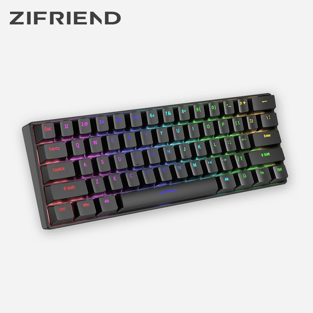 

ZIFRIEND New H61K Gaming Mechanical Keyboard 61 Keys Red Blue Brown Switch Wired USB Detachable Cable RGB Backlit Hot Swappable