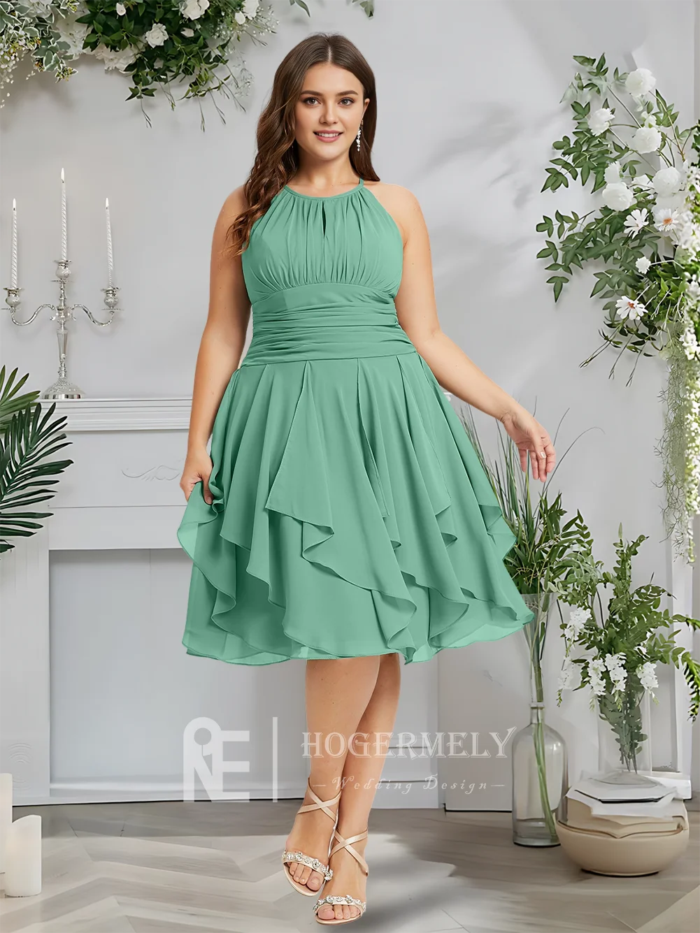 Robe de soirée élégante en Agave pour femmes, ligne a, col licou, en mousseline de soie, avec volants en cascade, robes d'anniversaire, 2025