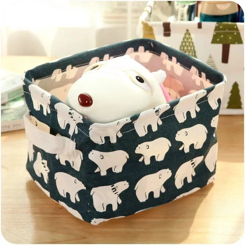 Trousse de beauté mignonne en coton et lin pour vêtements de bébé, boîte de rangement pour jouets, étui de maquillage, organisateur de bureau pour cosmétiques