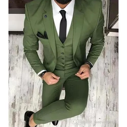 Ternos verdes oliva masculinos para o noivo, smoking clássico do casamento, lapela entalhado, melhor homem Slim Fit Blazer, mais recente, 3 pcs