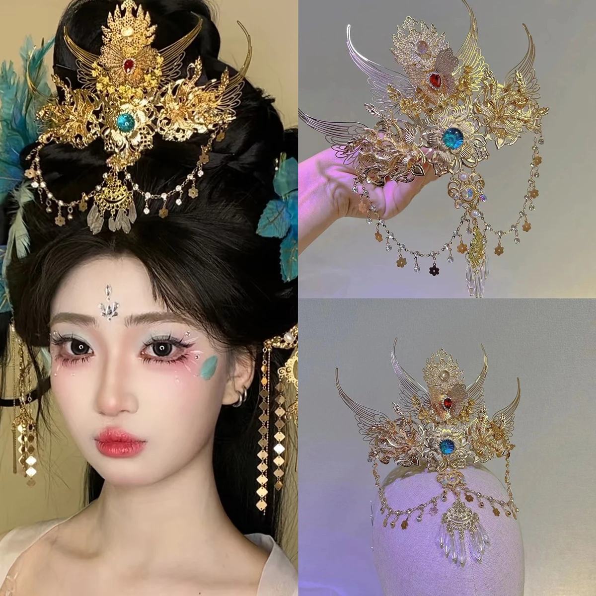 Vintage Fairy Style Dunhuang Flying Apsara Hairpin High-End Feel Holy Halo Hair Crown for Stage Performance Hair Accessories