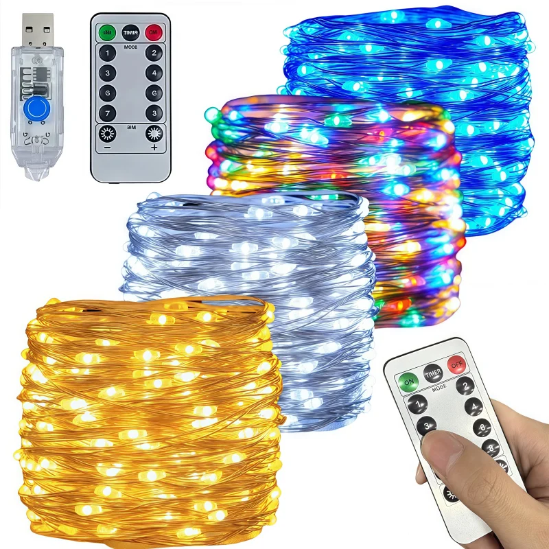 5M/10M/20M/30M USB 8Modes Remote Copper Wire LED  Waterproof  String Fairy Light for Xmas Party New Year Christmas Decoration