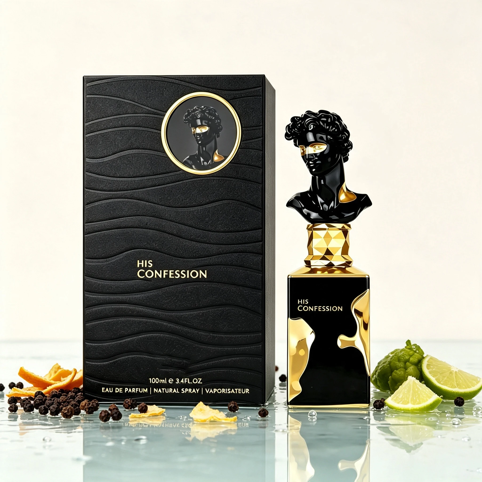 His Confession Eau De Parfum Pour Homme – 3,4 oz |   Parfum oriental boisé avec mandarine, cannelle et vanille, longue tenue.