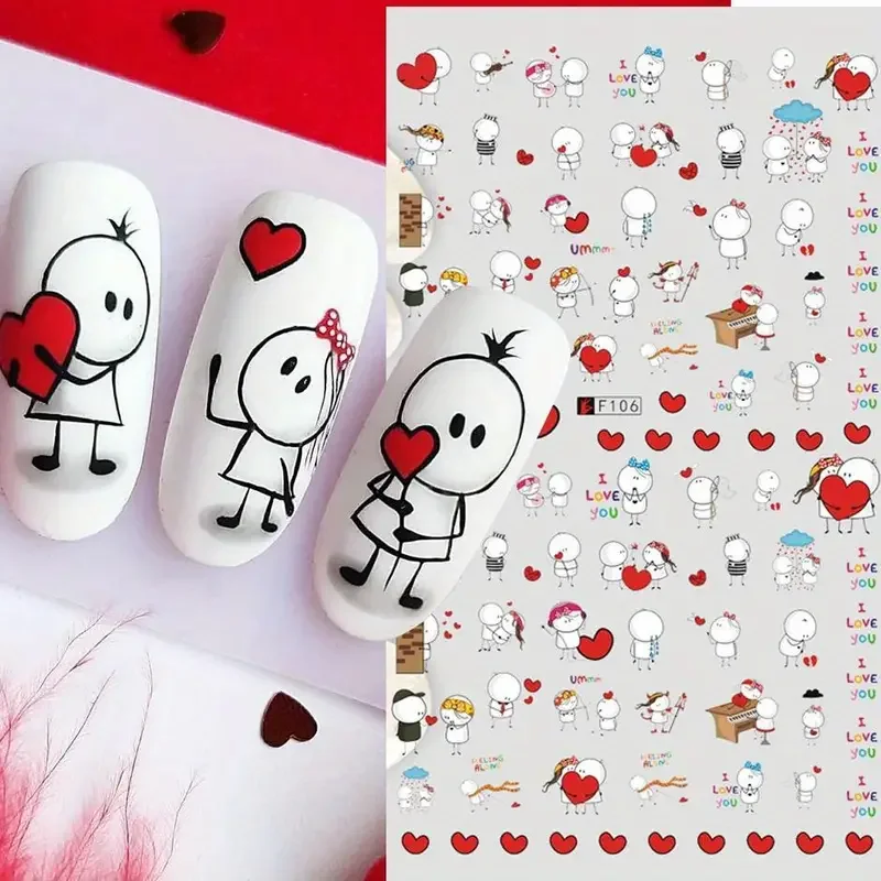 

1PCS Black And White Love Nail Stickers Flowers Nail Art Supplies Line Nail Decals Sexy Girl Stickers For Nails Press On Nails