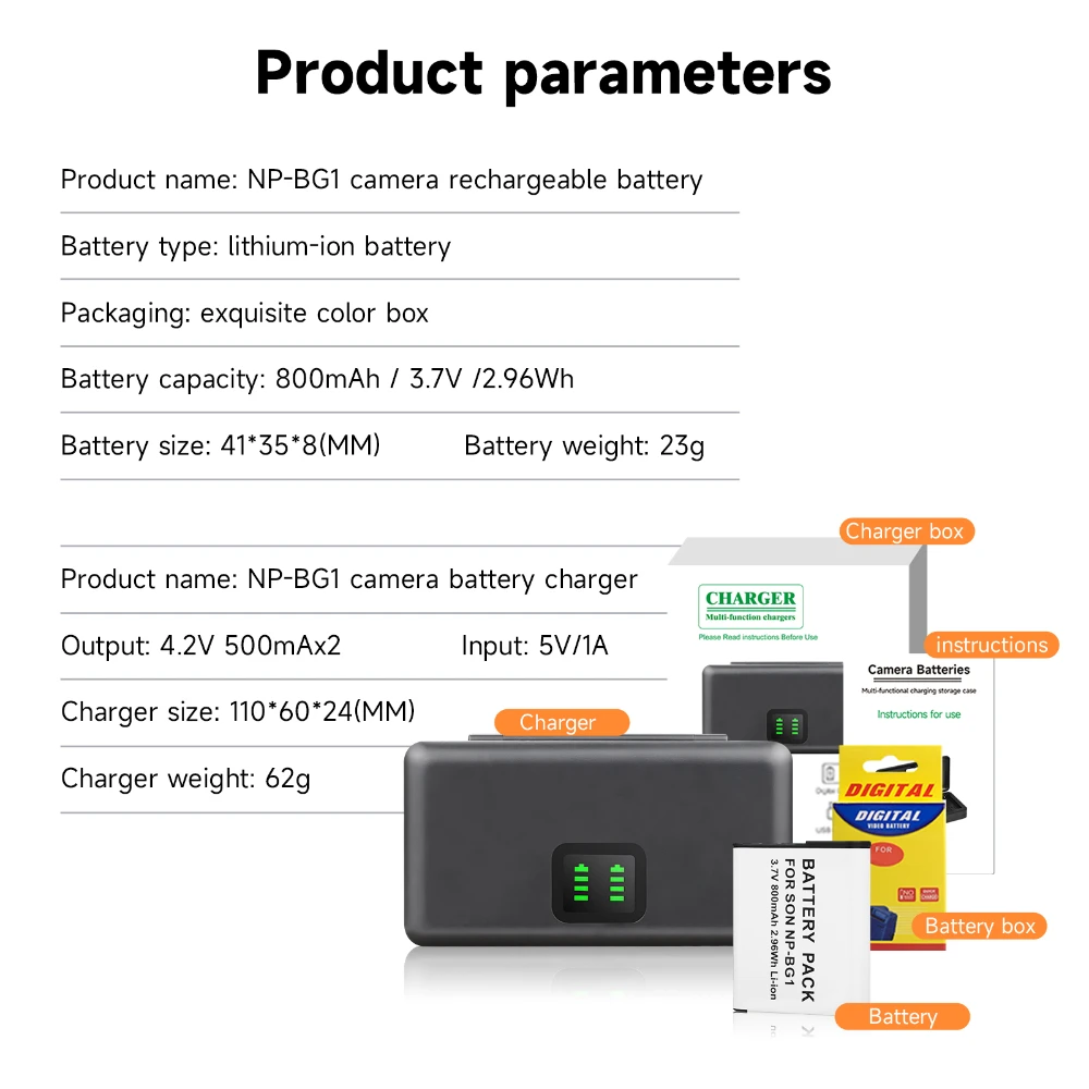 NP-BG1 NP BG1 Battery for Sony DSC-W210 DSC-W100 W50 H50 DSC-H55 DSC-H7 H3 H9 H10 NP-FG1 NP FG1 Lithium Ion Battery With Charger