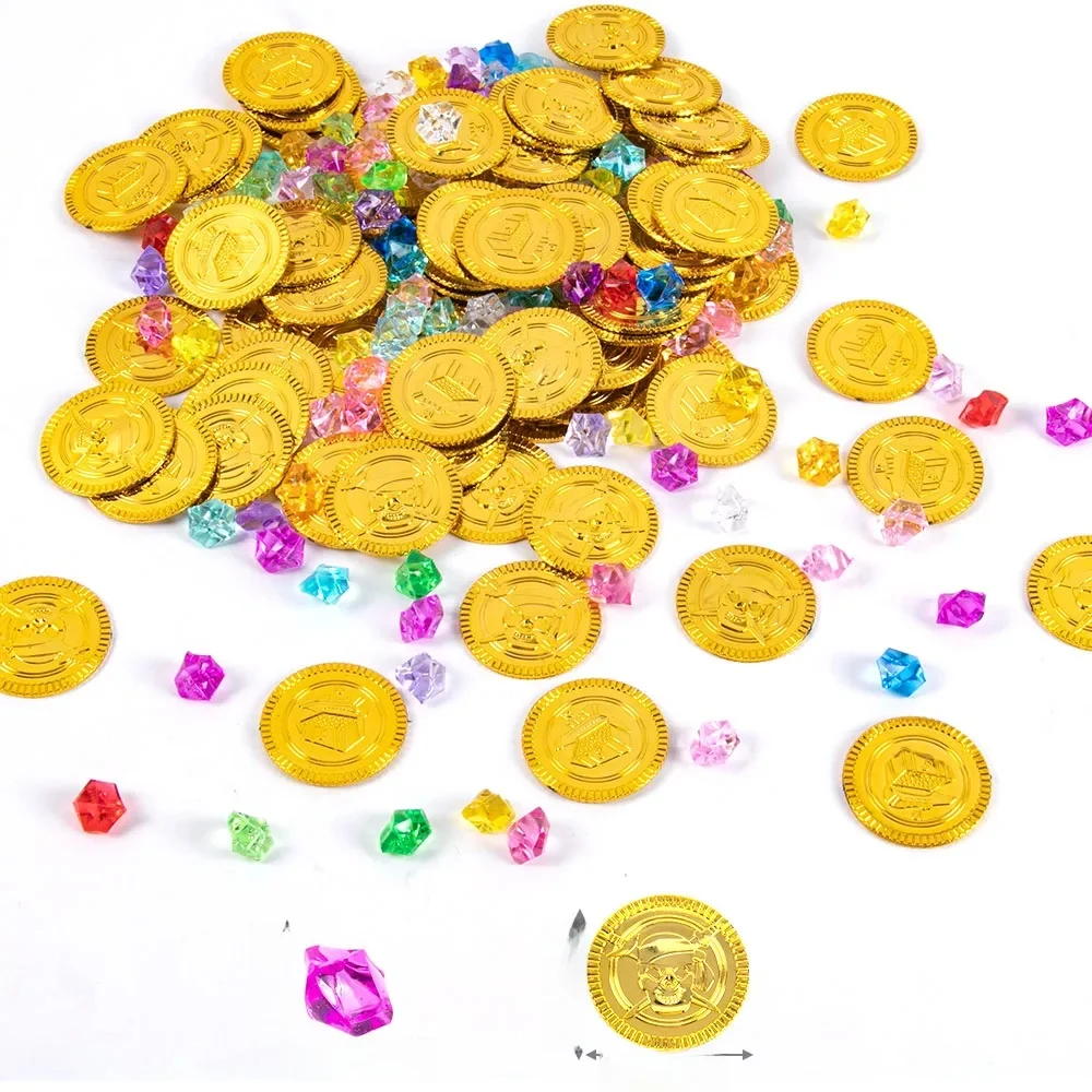 50/100Pcs Piraat Gouden Munten En Piraat Edelstenen Sieraden Halloween Feest Decoratie Piraat Schat Avonturen Spookhuis Rekwisieten - afbeelding 2