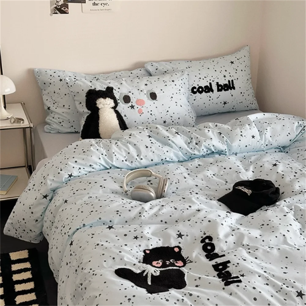 

Ins Cute Four Piece Bed Set Thick Woolen Quilt Cover Set Bedding Set Single Student Dormitory Three Piece Set Non Pure Cotton