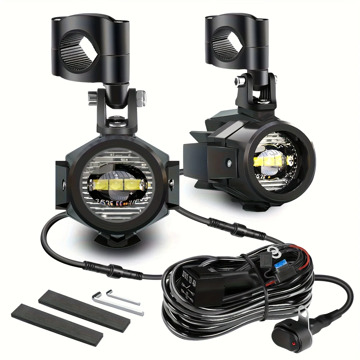 

Motorcycle LED Fog Light Kit Spot Auxiliary Driving Lights with Switch Wiring Harness Clamp Mount Brackets Kit for Motorcycle