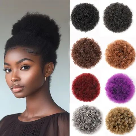 아프로 퍼프 합성 퍼프 헤어 번들 패션 푹신한 아프로 포니 테일 Drawstring 포니 테일 8 인치 Chignon 클립 헤어 Scrunchies 확장