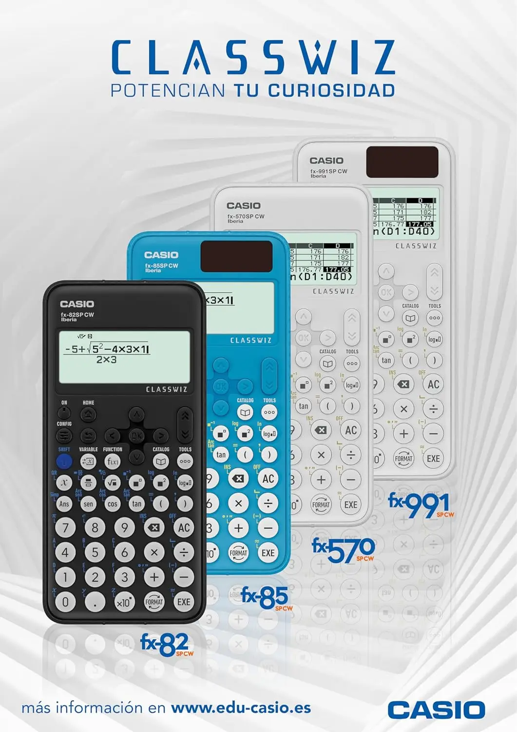 Casio FX-85SP CW - Calculadora Científica, Recomendada para el Curriculum Español y Portugués, 5 Idiomas, más de 300 Funciones, Solar, Color Azul