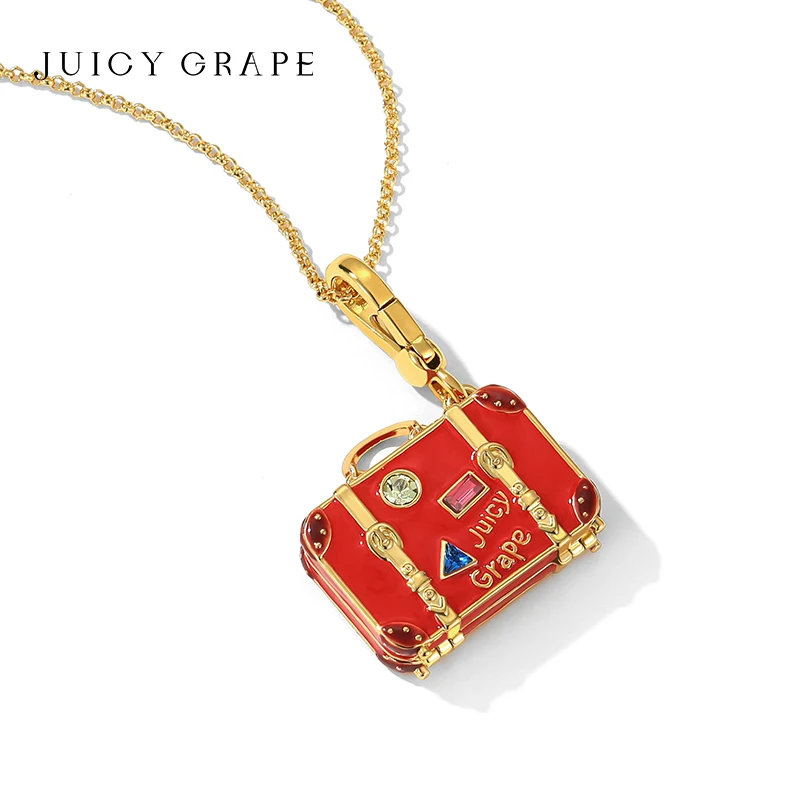 

Red Suitcase Pendant Bag Charm Sweater Chain Keychain 18K Plated Gold for Women Gifts 2024 New Handmade Enamel Necklace