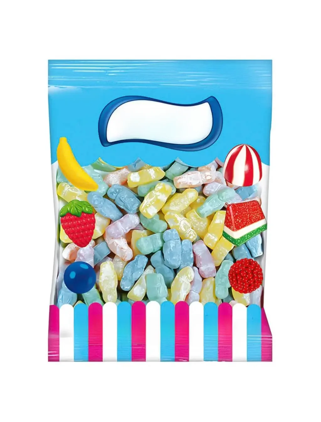 Guloseimas-Bolsa Bebês Gelatina, Vários Padrões e Cores, Deliciosa e Divertida Variedade de Latas,