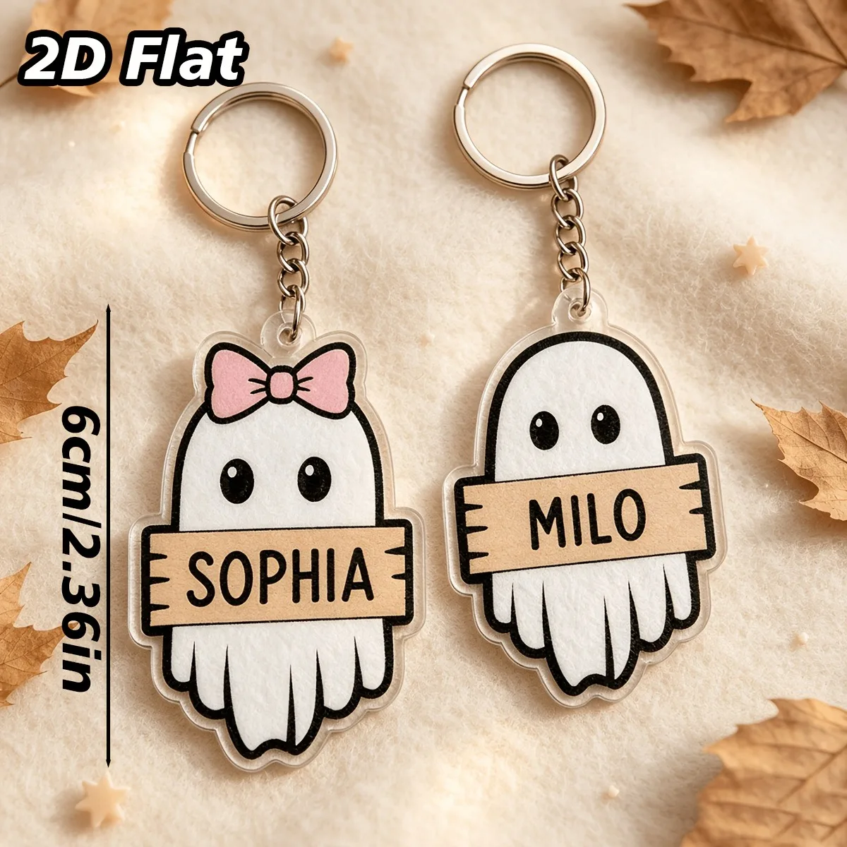 2d Flat Custom Name Ghost Acrylic Keychain, Cute Ghost-shaped Name Tag Pendant, Two Styles Available, Halloween Bag Accessory