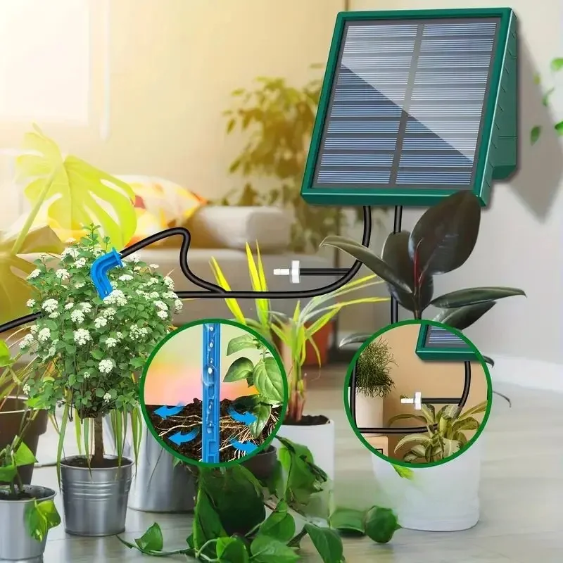 Nouveau système d'irrigation solaire, bricolage carré, ceinture d'irrigation goutte à goutte avec 10 têtes d'égouttement, adapté aux jardins, cours, vergers