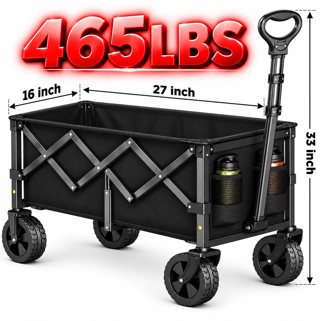 465LBS Heavy Duty Folding Wagon Cart, All-Terrain Collapsible Utility Wagon with Reinforced Steel Frame, Oxford Fabric, Adjustable Telescoping Handle & Wide Wheels for Camping, Shopping, Garden and Outdoor Hauling