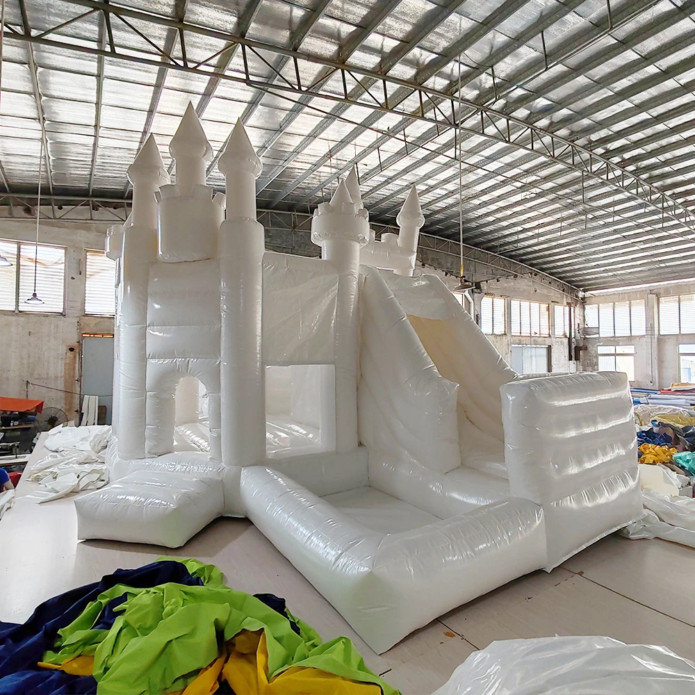 Stock Commercial White Castle 20x13ft Large White Adults Bounce House with Blower Slide Jump Bounce House For Wedding Party