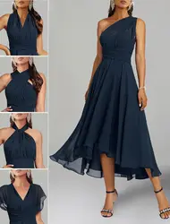 Vestido de gasa para madre de la novia, traje largo hasta el té, Convertible, infinito, un hombro, para mujer