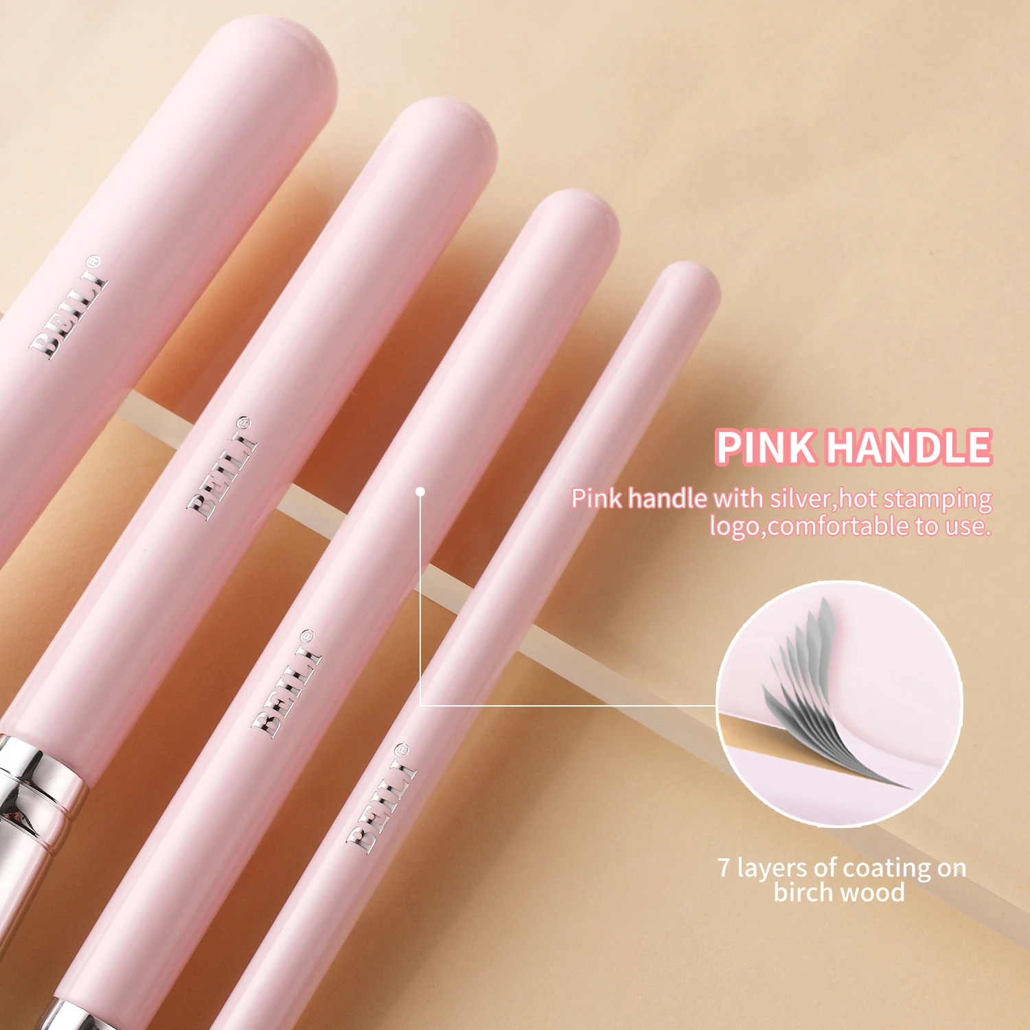 BEILI Makeup Brush Set Baby-Pink-Sliver Professional Synthetic Hair Eyeshadow Powder Eyeliner Cosmetic Tools 8-10pcs