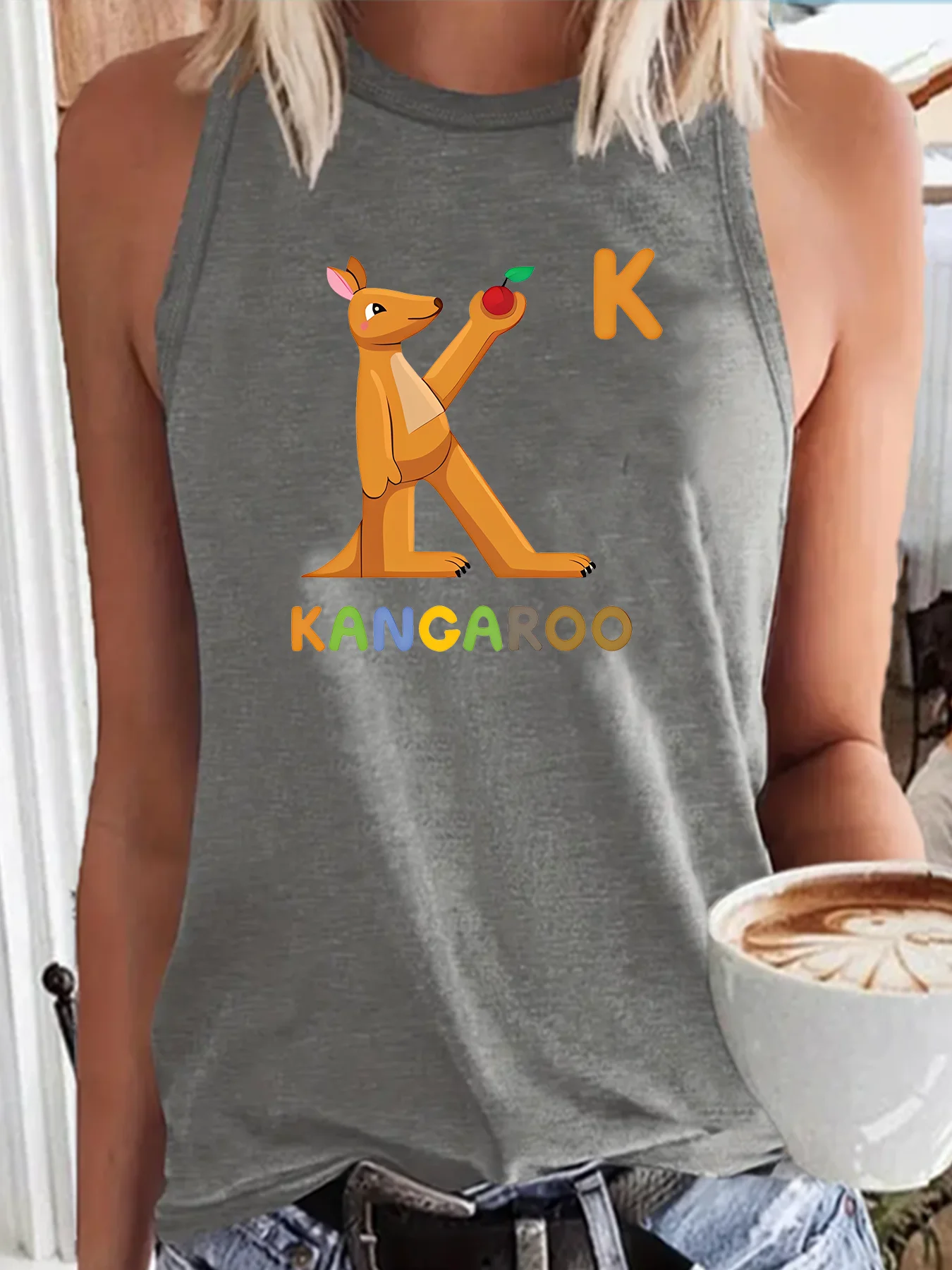 K Kancaroo Animal Kangaroo Print Fashion Funny Sports Women's Tank Top Loose O Neck Sleeveless Casual Tank