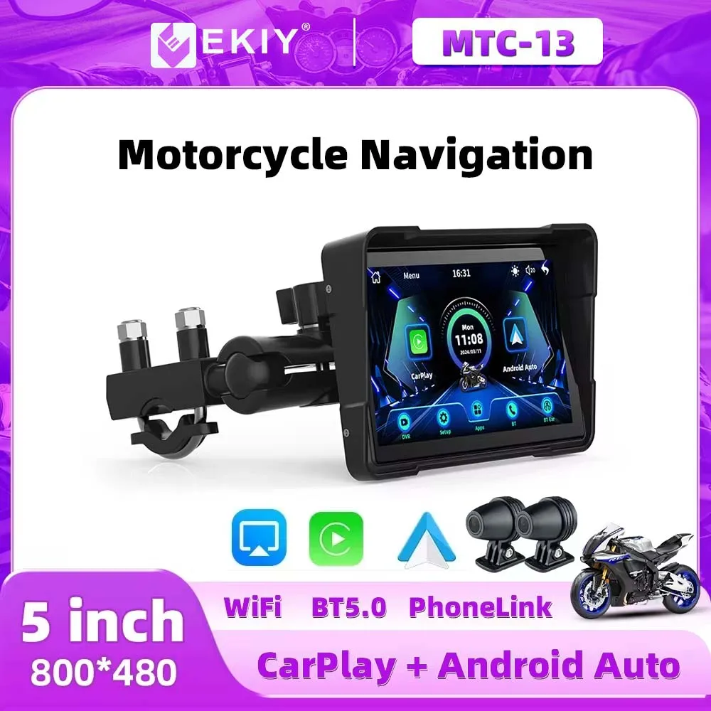 EKIY 5.0inch Navigation Motorcycle Dual TB Apple Carplay Display Screen Portable Motorcycle Wireless Android Auto Monitor