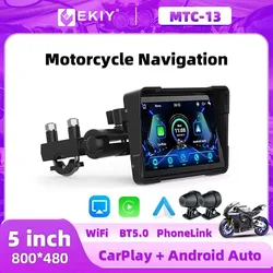 EKIY 5.0 polegadas Navegação Motocicleta Dual TB Carplay Tela Portátil Motocicleta Sem Fio Android Auto Monitor