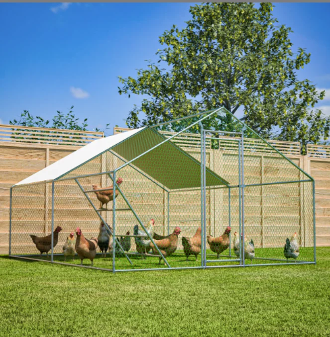 3x4m Kippenhok Waterdicht UV-Bescherming met Kippenstok, Veiligheidsslot, Versterkte 1mm Stalen Buizen, Antislip Verbindingen voor Kippen, Duiven, Eenden, Kalkoenen