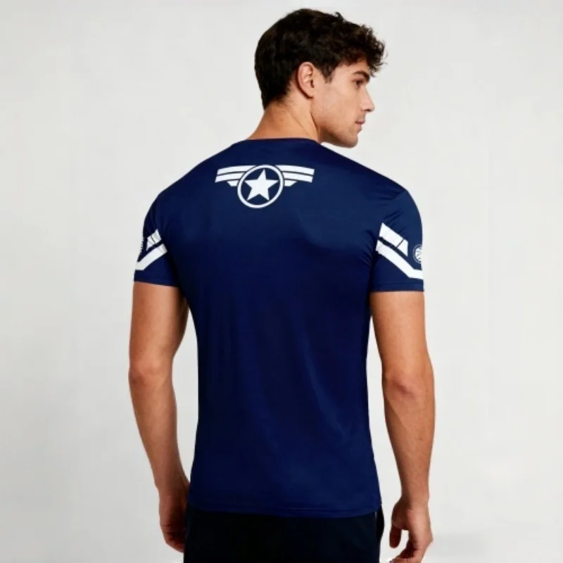 Herren Stern-Streifen-Print Kompressions-T-Shirt Schnelltrocknend Dehnbar Kurzarm Fitness Muskel-Fit T-Shirts Fußball Lauf Athletik S – Detail 5