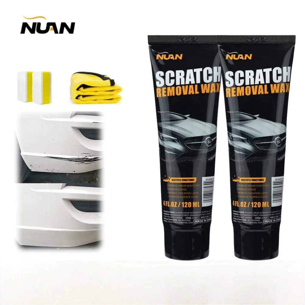 2-Pack Car Scratch Removal Wax Kit, 120ml x 2 Auto Paint Repair Polish with Sponge & Cloth, Easy to Use Restores Gloss & Shine, Long-Lasting Protection for Minor Scratches