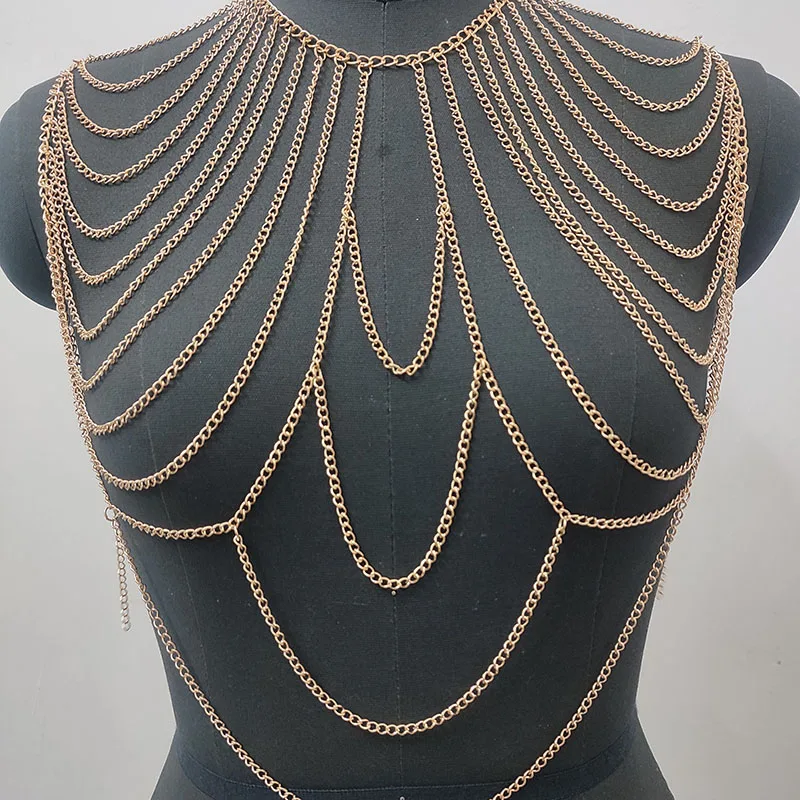 Collar Shoulder Chain Punk Long Necklace Nude Body Jewelry For Women Fashion Metal Accessory