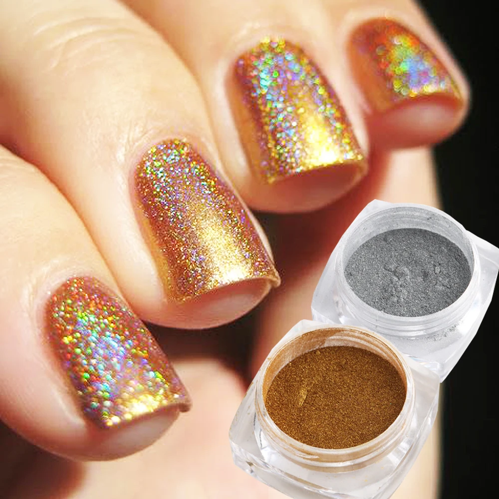 Specchio olografico polvere Glitter per unghie Shiny Aurora Laser polvere di sfregamento metallico polvere di cromo oro argento pigmento fai da te GLLSH per unghie