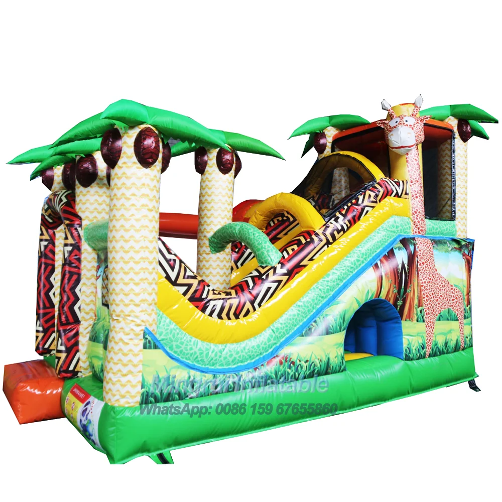 Inflatable Forest Jungle Giraffe Bouncing House for Kids, Bouncy Castle