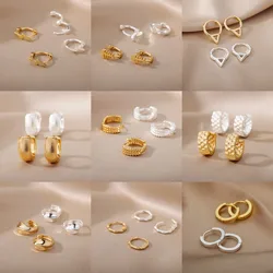 Metal Pin Stud Earring For Women Stainless Steel Gold Color Geometric Mini Design Earrings Party Holiday Jewelry Gift Brinco Acc