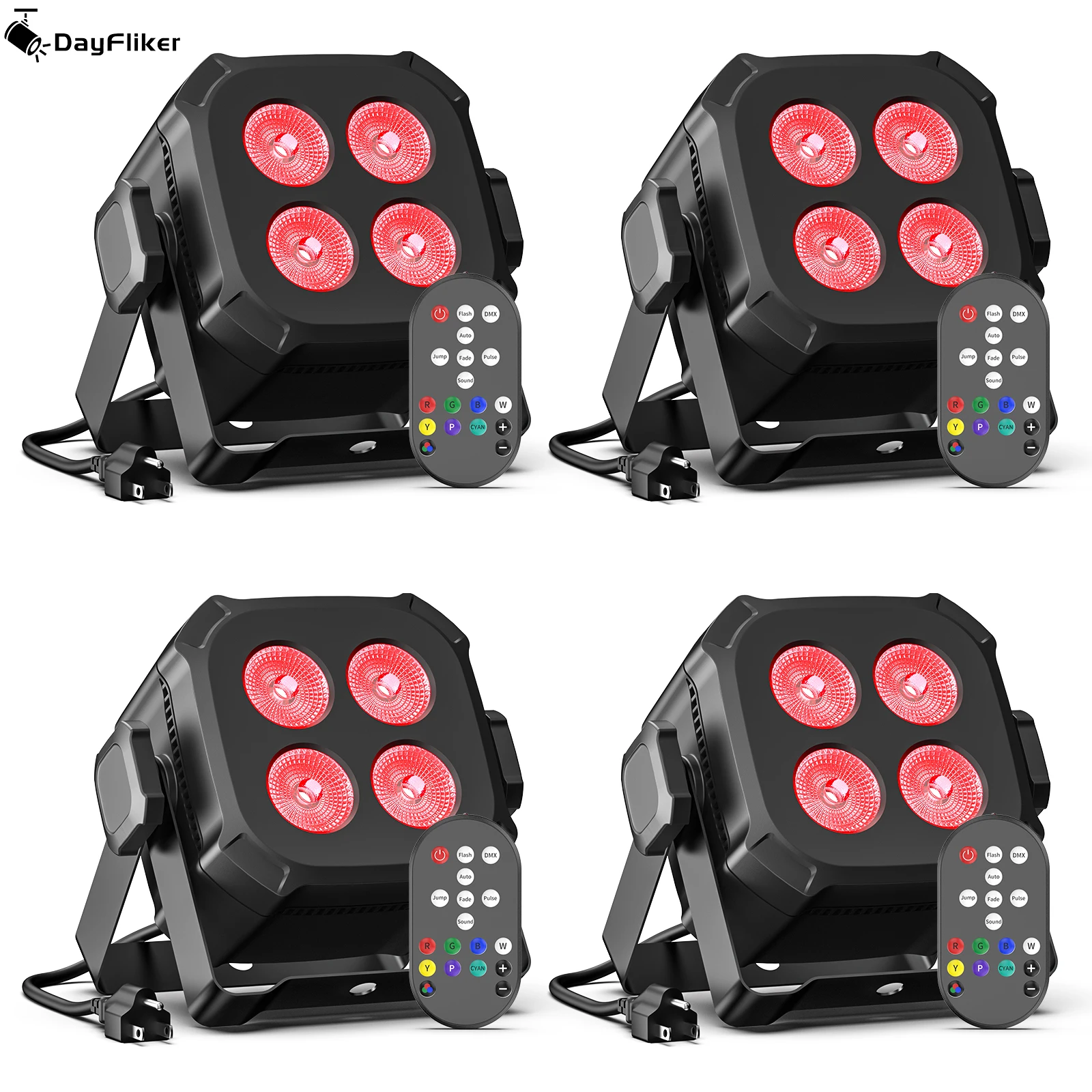 LeLeght 4Pcs 4x15W RGBW 4 IN 1 LED Par Lights DMX512 Remote Control Stage Light Sound Activated Effect Light for DJ Party Disco