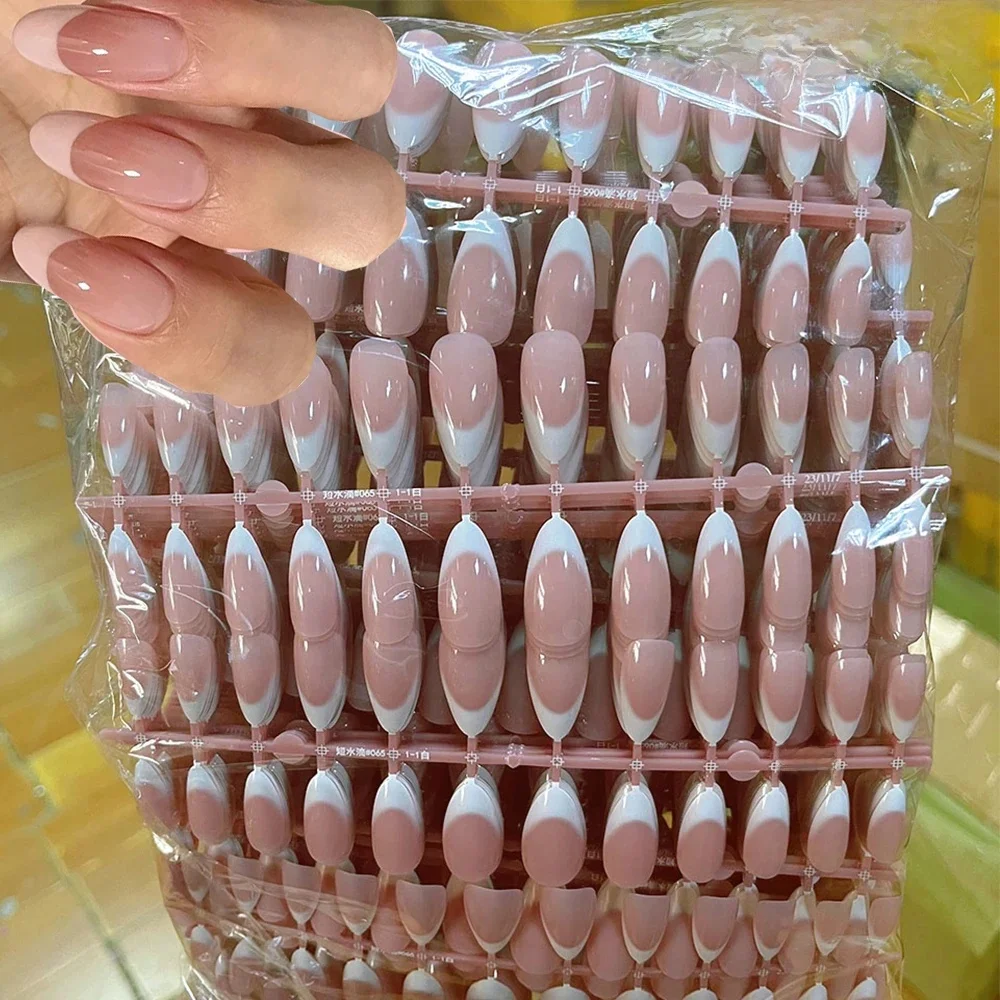 120 pièces moyen français amande presse sur ongles bord blanc faux ongles Extensions couverture complète acrylique portable Stiletto faux ongles conseils