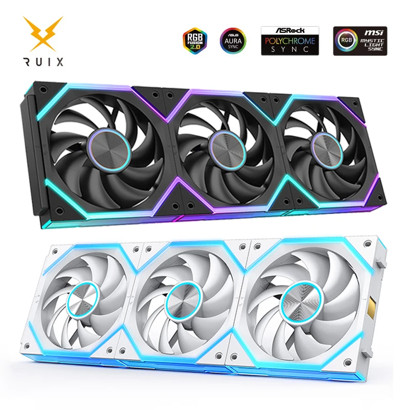 

Ruix V2 Вентилятор охлаждения корпуса ПК ARGB 360 мм 120 мм ШИМ Тихий зеркальный цикл Вентилятор со световым эффектом 800-2000 об/мин Вентилятор охлаждения воды