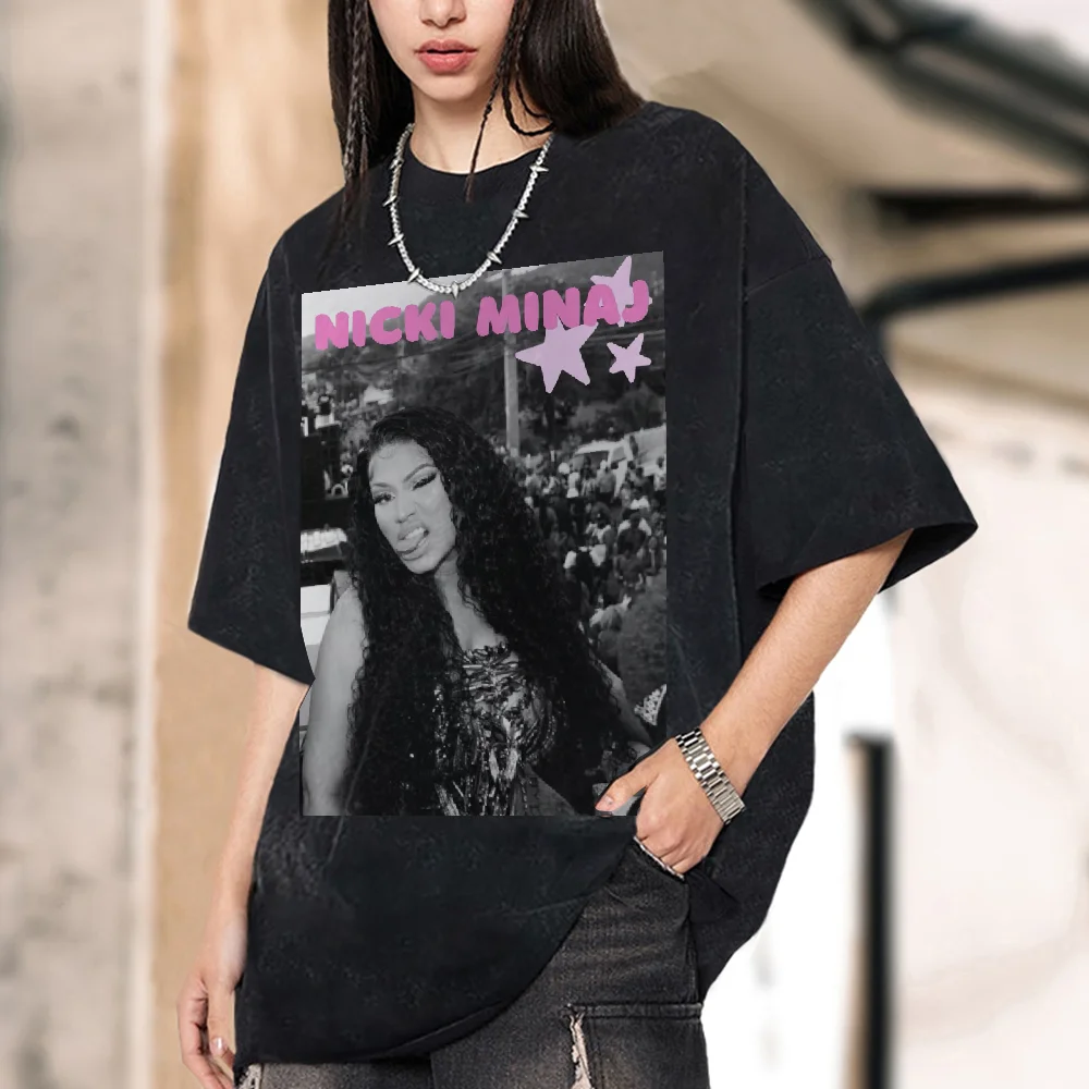 

Singer N-Nicki M-Minaj Printed Graphic Tees Summer Washed Streetwear T-shirts Y2k Hip Hop O-Neck Short Sleeve Casual Unisex Tops