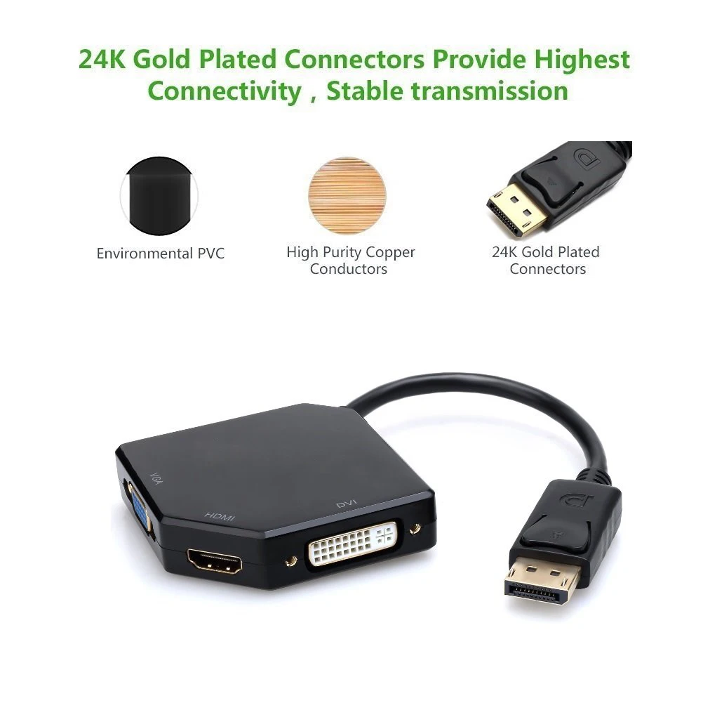 Multifunctionele Grote Displayport Dp2 Naar Hdmi Vga Dvi Kabel Converter Adapter