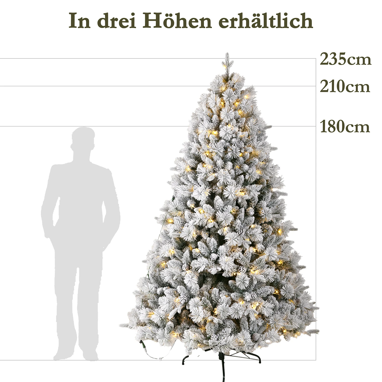 210 cm großer weißer Schnee-Kunstkerbaum mit 350 warmweißen LEDs, 1348 Spitzen, PVC + PE, Metallständer, faltbarer, einfach zu montierender Baum – Detail 9