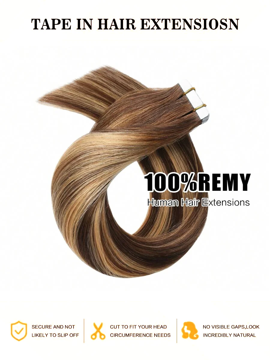 Highlight #4/27-extensiones de cabello humano con cinta recta, trama de piel invisible, PU, sin costuras, degradado 100%, sin procesar