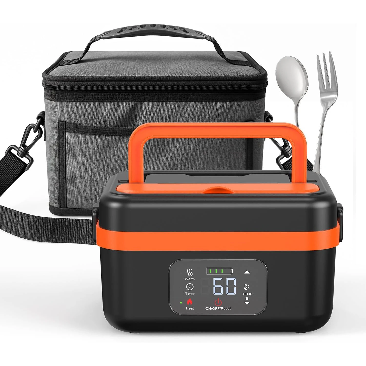 Boîte à lunch électrique portable, capacité 1L avec fonction minuterie et batterie externe, chauffe-plat sans fil auto-chauffant, pour le travail, les voyages, la voiture