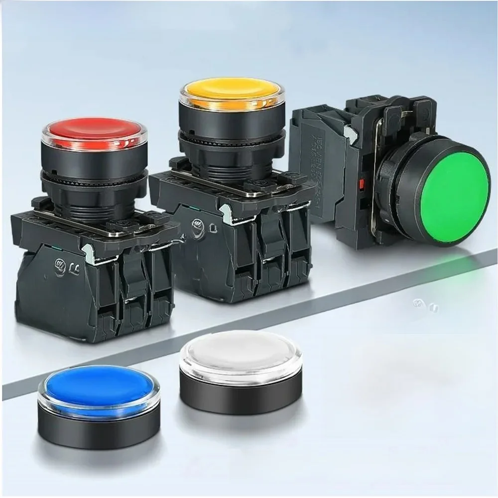 Przycisk XB4 z diodą LED 22mm, chwilowy, samoresetujący, przycisk zasilania z podświetleniem 12V 24V 220V 10A 1NO 1NC 2NO Czerwony Zielony — zdjęcie 2