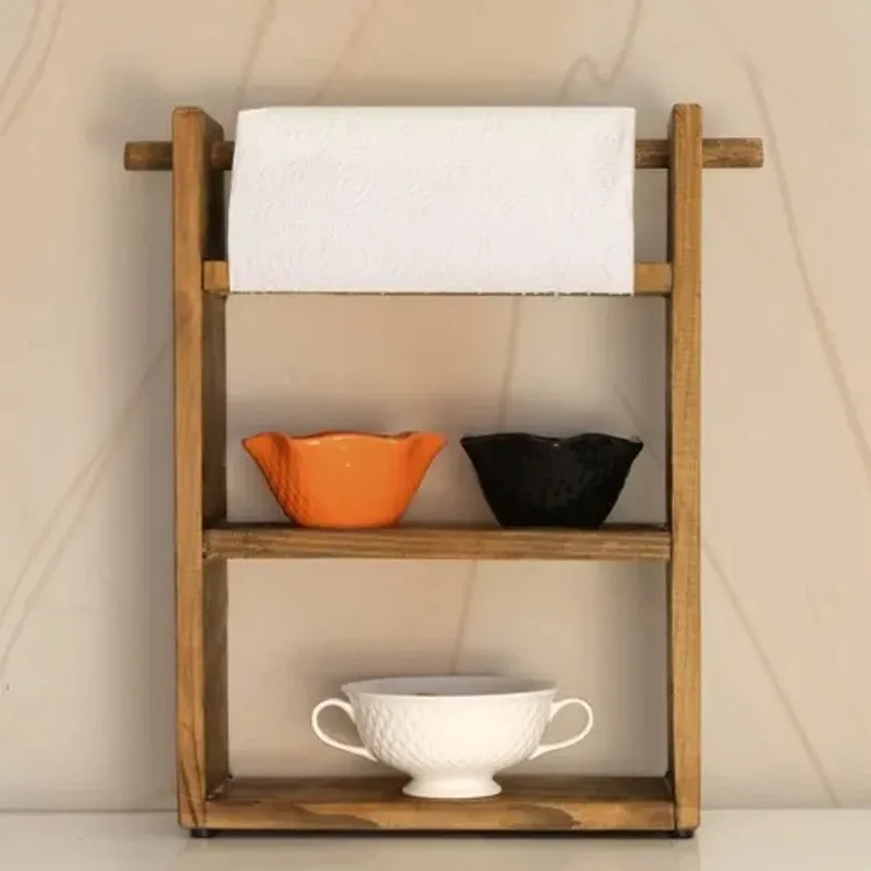 Snc Wood Wood Countertop Kitchen Shelf Natural Pine Multi-Purpose Shelf Paper Towel Organizer Bathroom Salon